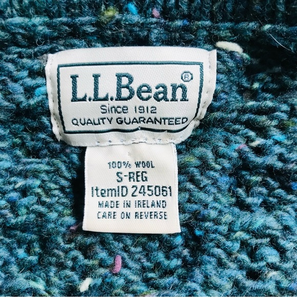 LL Bean Blue Green 100% Wool Fisherman Sweater Jumper Top Thick Knit Mens size S - Picture 3 of 6